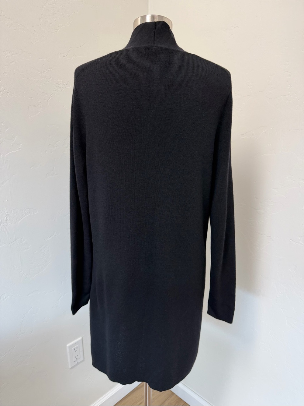 Eileen Fisher Black Wool Long Open-Front Long Sleeve Cardigan Size M - Picture 7 of 11